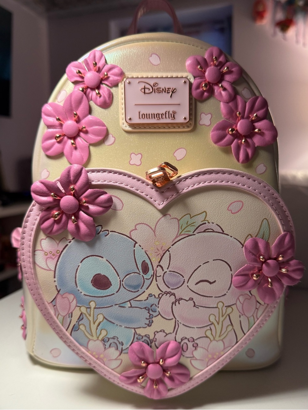 Disney Floral Stitch Mini Backpack in Pastel Pink and Mint
